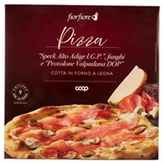 COOP FIOR FIORE Pizza speck alto adige i.g.p.", funghi e "provolone valpadana dop"