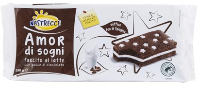 NASTRECCE (LIDL) AMOR DI SOGNI MERENDINA AL CACAO FARICA CON CREMA AL LATTE CON GOCCE DI CIOCCOLATO